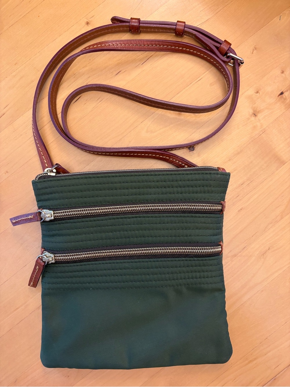 Dooney & Bourke Green Crossbody with Brown Trim
